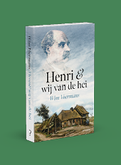 Boekomslag met een schilderachtige afbeelding van een oud huisje in een landelijke omgeving en de titel Henri & wij van de hei van Wim Voermans. Beschrijving gegenereerd door AI