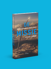 Een boek met op de omslag een raket die opstijgt boven wolken en de titel De Missie van Lucas Ellerbroek in blauwe letters. Beschrijving gegenereerd door AI