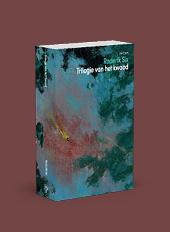Een boek met een abstracte omslag in groene en rode tinten met de titel Roderik Six Trilogie van het kwaad. Beschrijving gegenereerd door AI