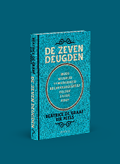 Boek met blauwe omslag getiteld De Zeven Deugden met woorden als moed, wijsheid, gematigdheid, rechtvaardigheid, geloof, liefde en hoop, geschreven door Beatrice de Graaf en Rik Peels. Beschrijving gegenereerd door AI